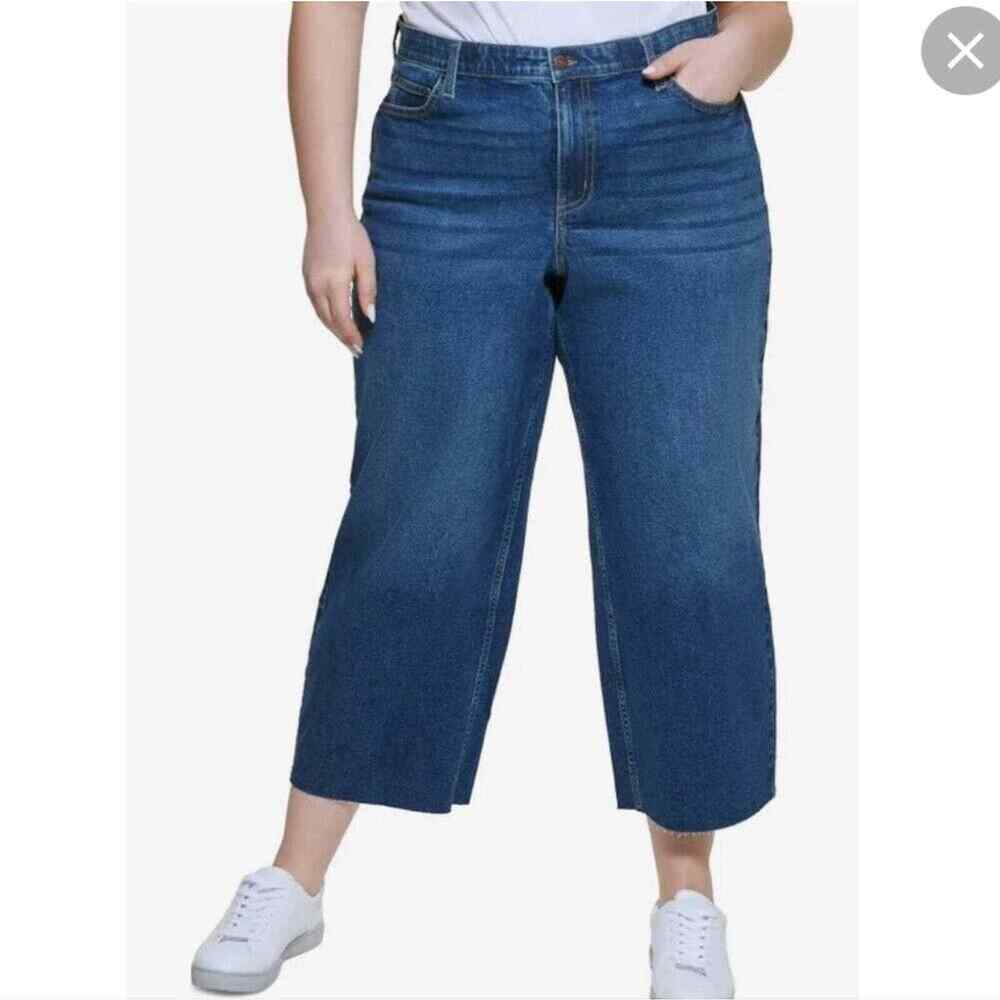 Calvin klein boho high rise wide leg cropped raw released hem jeans plus size 20